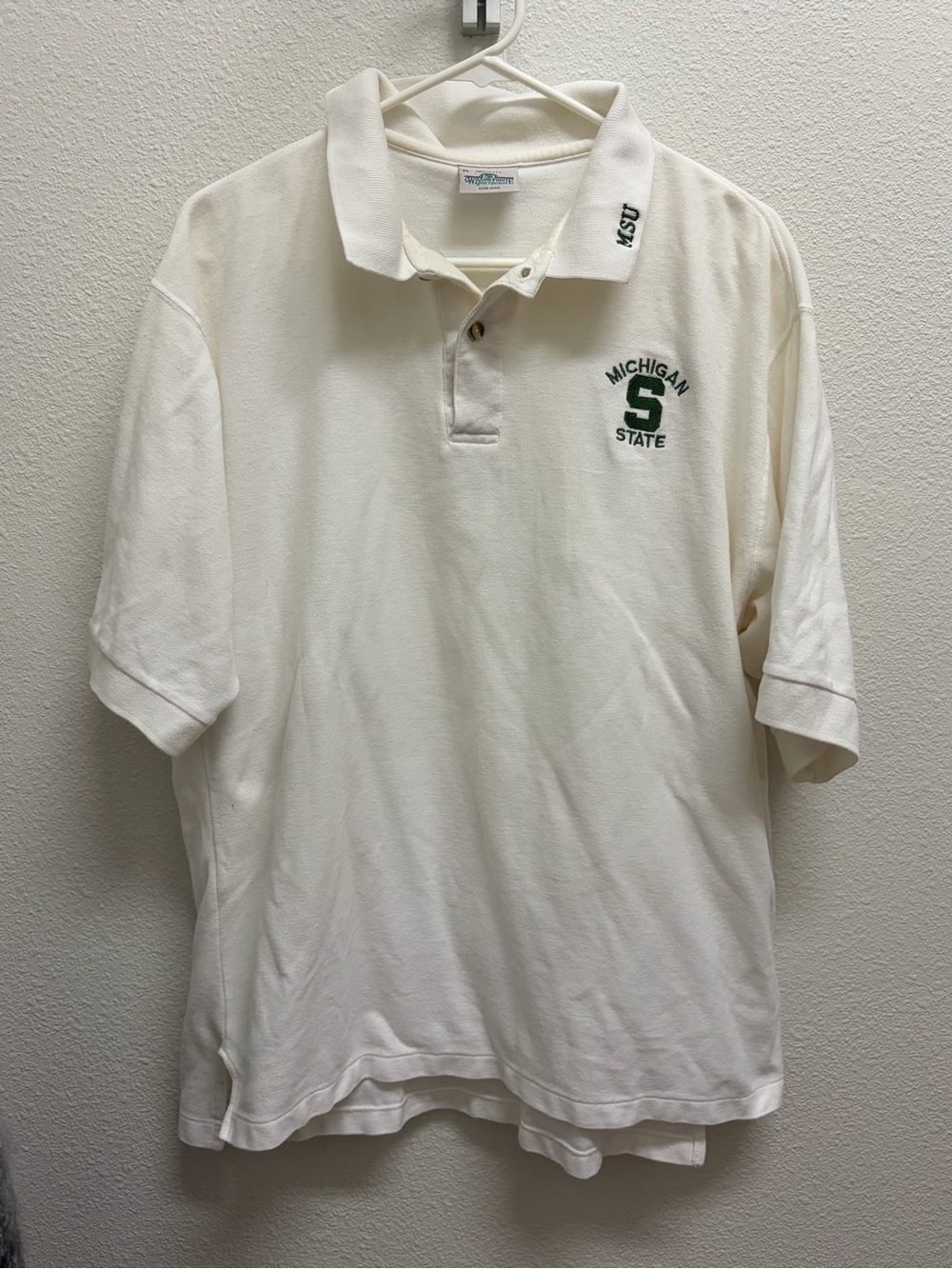 VTG Michigan State White Polo with Green Embroidered Logo